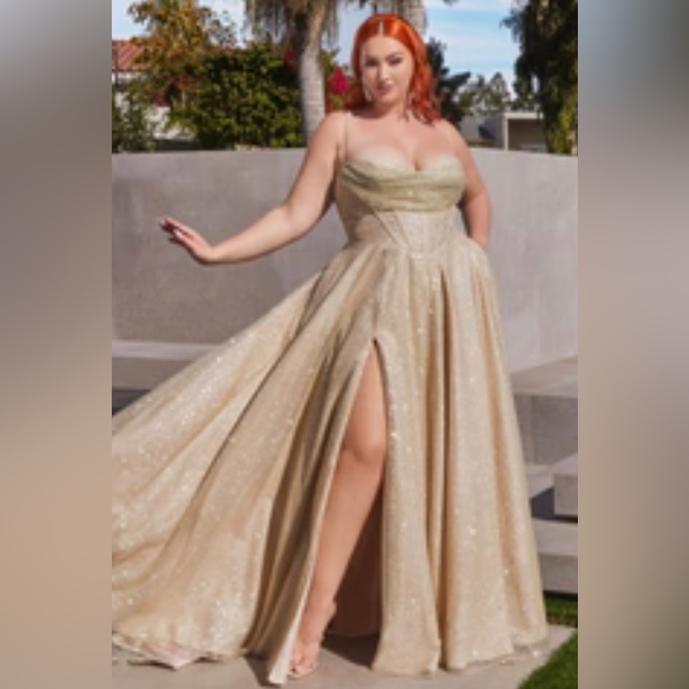 Champagne glitter, corset, prom, ball gown